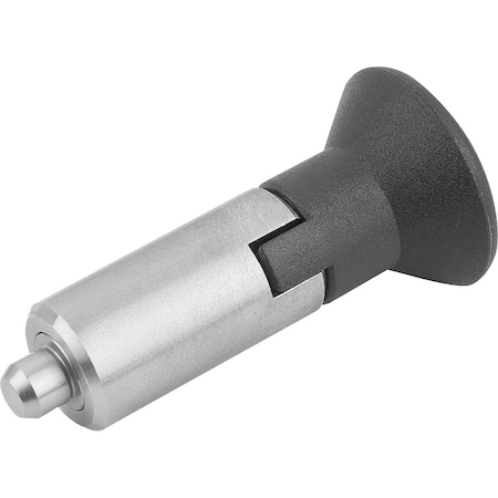 Indexing Plunger W Locking Slot Size:0, Form:M, Stainless Steel Hardened, Comp: Plastic Comp:Black